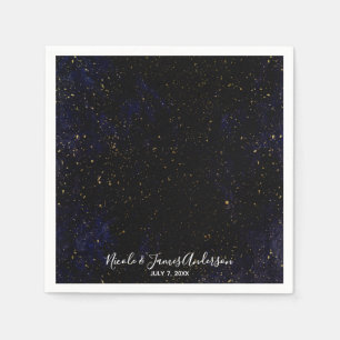 Gold Splatter Modern Chic Purple Blue Cosmic Party Napkin