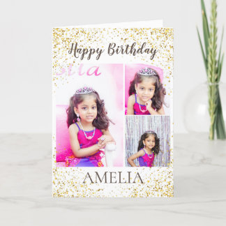 Gold splatter personalised photo birthday card