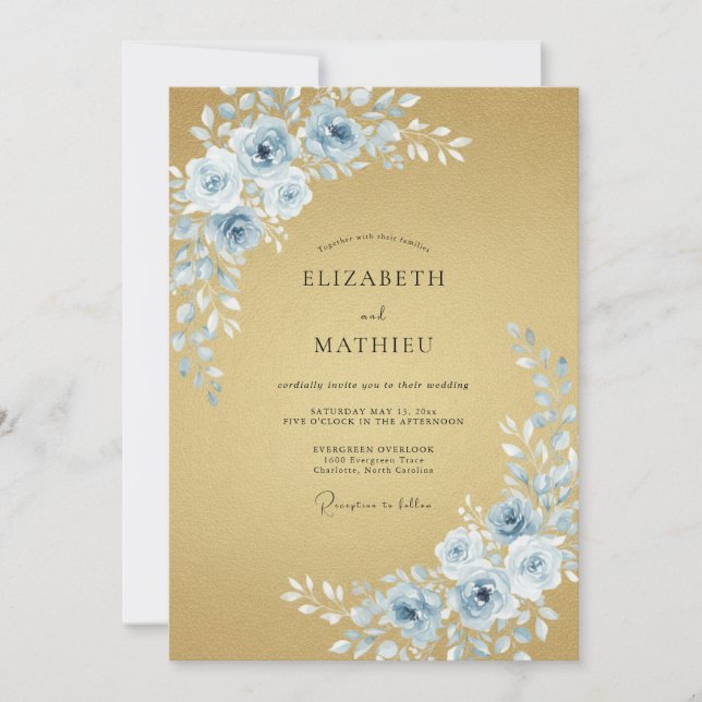 Gold Splendid Rose Wedding Invitation (Front)