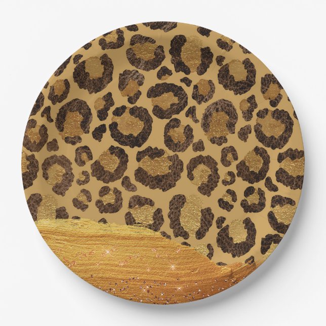 Gold Spots on Metal Glamour Cheetah Skin Paper Plate (Front)
