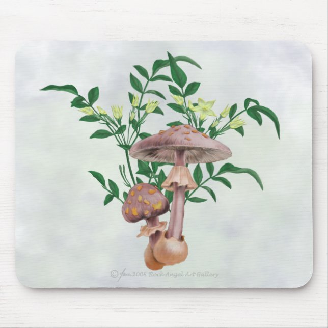 Gold Spotted Mushrooms, Star Flowers Mousepad (Front)
