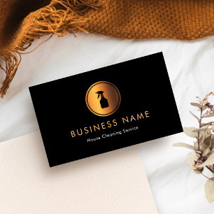 Gold Spray Bottle Logo Maid Housekeeping Cleaning Business Card