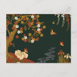 Gold Spring Floral Cherry Blossom River Night Holiday Postcard