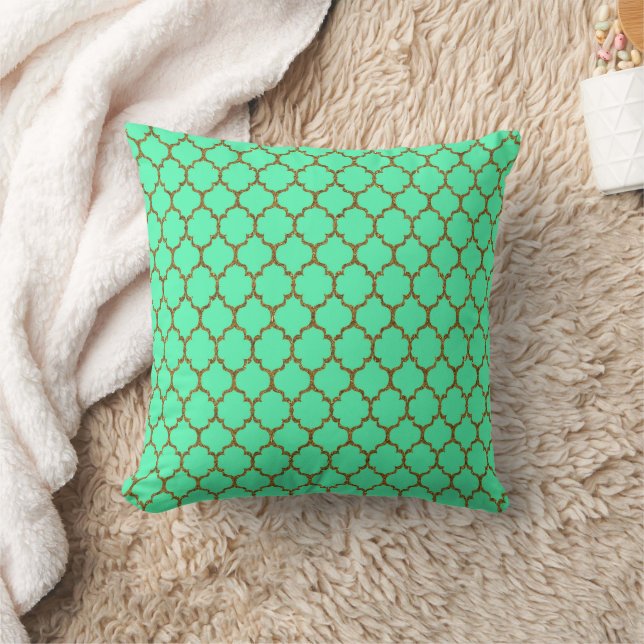 Gold Spring Green Quatrefoil Pillow (Blanket)