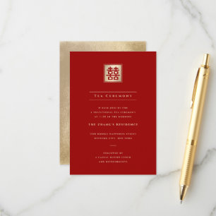 Gold Square Double Happiness Chic Chinese Wedding Enclosure Card