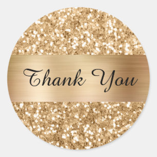 Gold Square Glitter Shimmer Strip Foil Classic Round Sticker