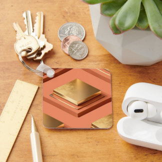 Gold square stepped platforms with metallic keychain