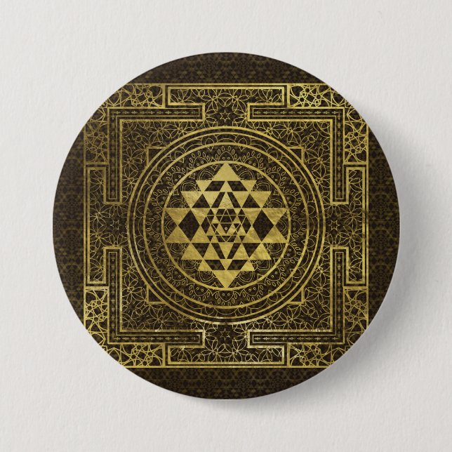 Gold Sri Yantra  / Sri Chakra 3 Inch Round Button (Front)