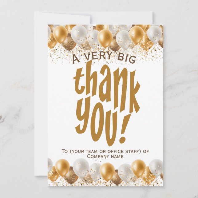 Gold Staff Employee Very Big Thank You Card (Front)