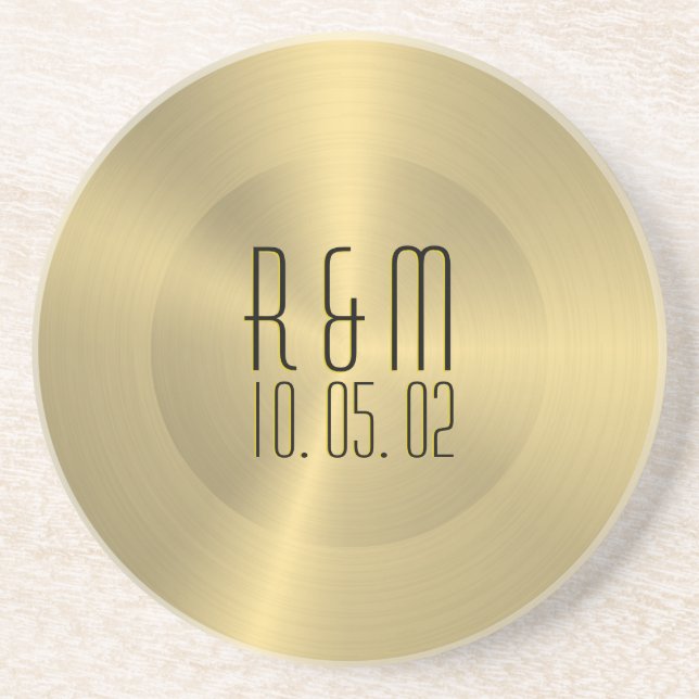 Gold Stainless Steel 2 Look Monogram Coaster (Front)