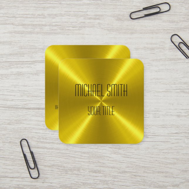 Gold Stainless Steel Metal Square Business Card (Front/Back In Situ)