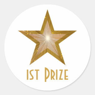 Gold Star '1st Prize' round sticker white