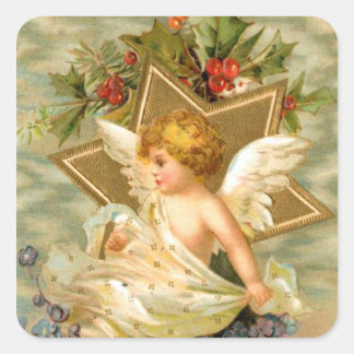 Gold star angel square sticker