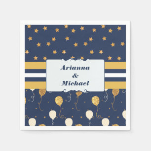 Gold Star Balloons Navy Personalized Custom Names Napkin