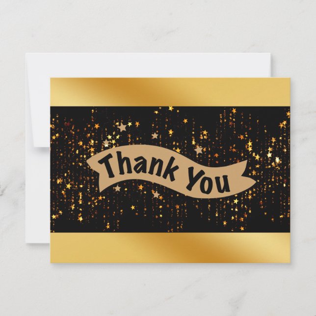 Gold Star Black Bow Thank You Card (Front)