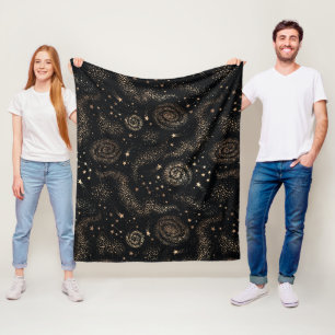 Gold Star Constellation Galaxy Pattern Fleece Blanket
