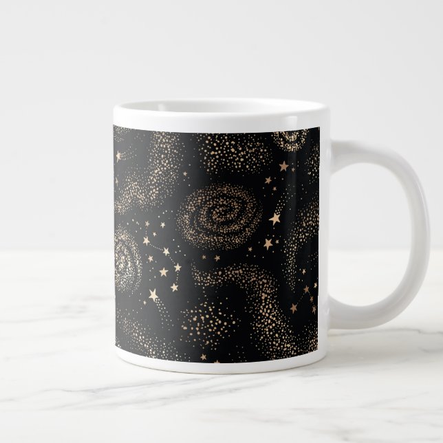 Gold Star Constellation Galaxy Pattern Large Coffee Mug (Right)
