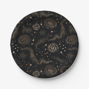 Gold Star Constellation Galaxy Pattern Paper Plate