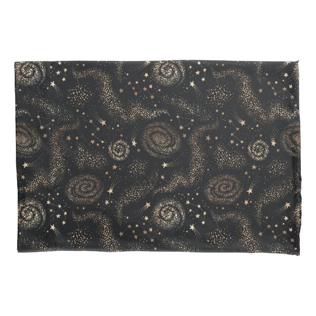 Gold Star Constellation Galaxy Pattern Pillowcase (Front-Left)