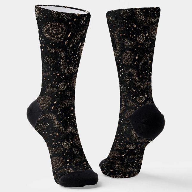 Gold Star Constellation Galaxy Pattern Socks (Angled)