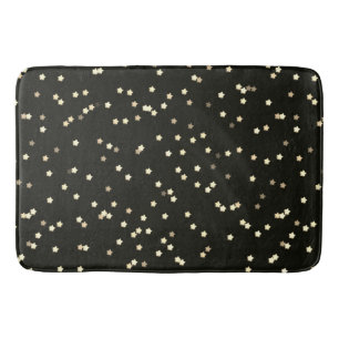 Gold Star Design On Black Bath Mat