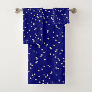 Gold Star Design On Blue Bath Towel Set