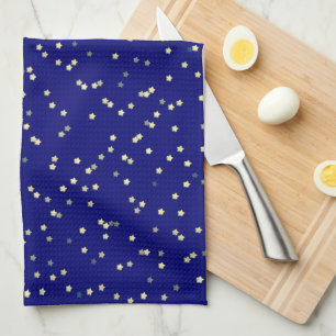 Gold Star Design On Blue Kitchen Towel