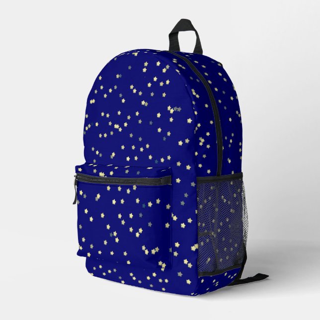 Gold Star Design On Blue Printed Backpack (Back Corner Right)