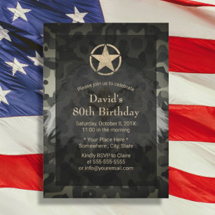 Gold Star Eagle Military Veteran Birthday Invitation