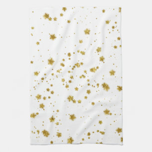Gold Star Faux Foil Sequin Background Stars Design Kitchen Towel