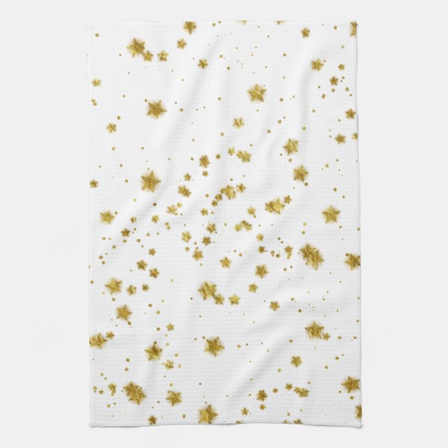 Gold Star Faux Foil Sequin Background Stars Design Kitchen Towel (Vertical)