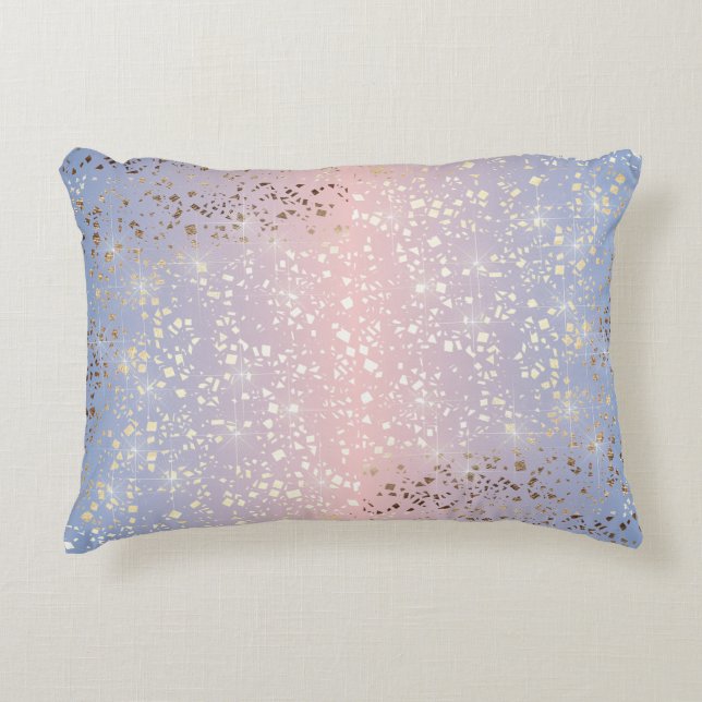 Gold Star Foil Sparkle Rose Quartz Serenity Blue Decorative Pillow (Front)