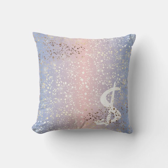 Gold Star Foil Sparkle Rose Quartz Serenity Blue Throw Pillow (Front)