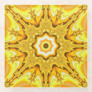 Gold Star Fractal Glass Coaster