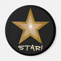 Gold Star fridge 'STAR!' magnet round black