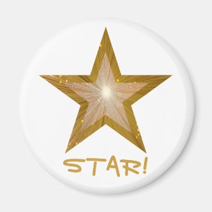 Gold Star fridge 'STAR!' magnet round white