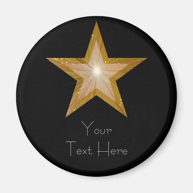 Gold Star fridge 'Your Text' magnet round black (Front)