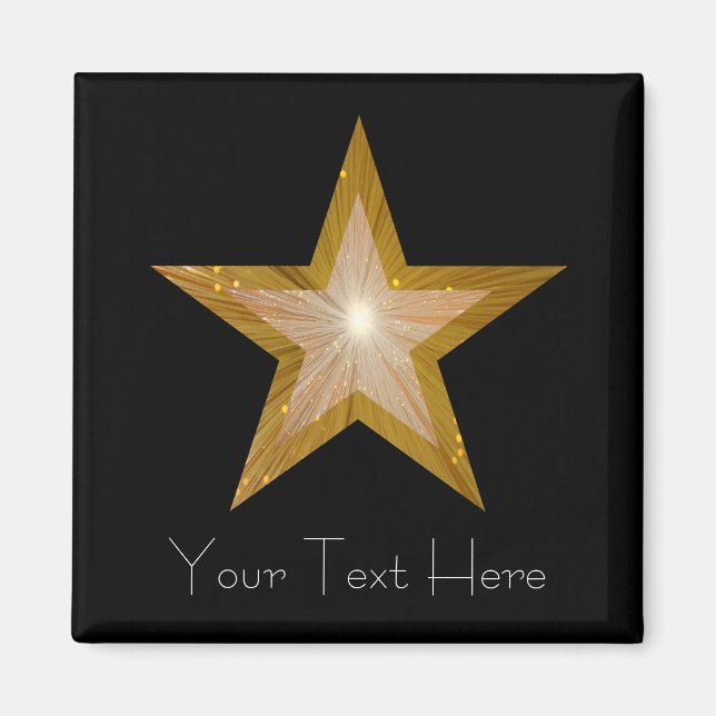 Gold Star fridge 'Your Text' magnet square black (Front)