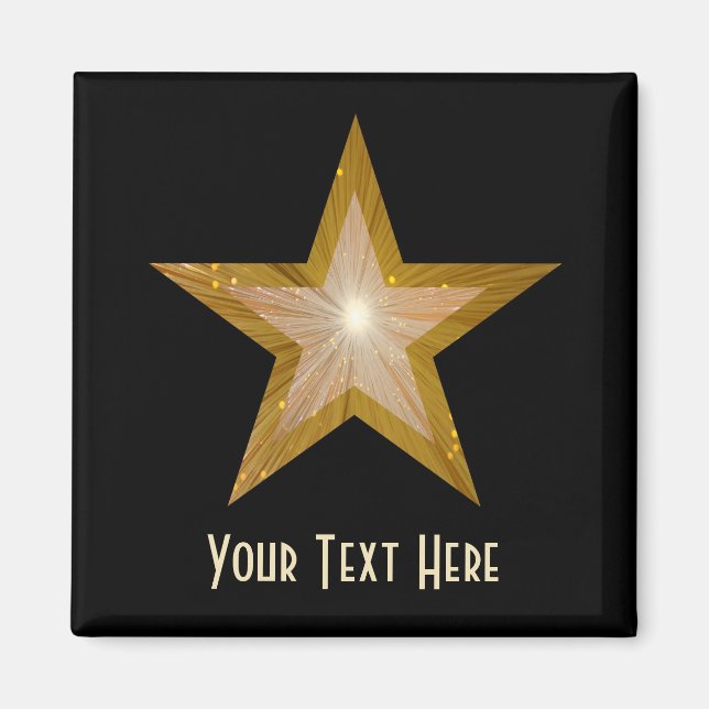 Gold Star fridge 'Your Text' magnet square black (Front)