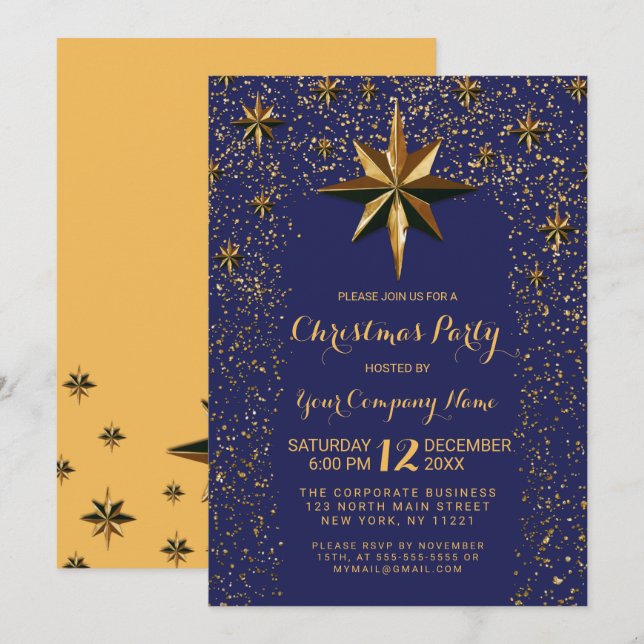 Gold Star Glitter Confetti Corporate Christmas Invitation (Front/Back)