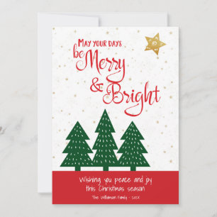 Gold Star Green Tree Be Merry Bright Script Simple Holiday Card