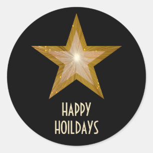 Gold Star 'Happy Holidays' round sticker black