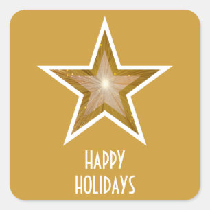 Gold Star 'Happy Holidays' square sticker yellow