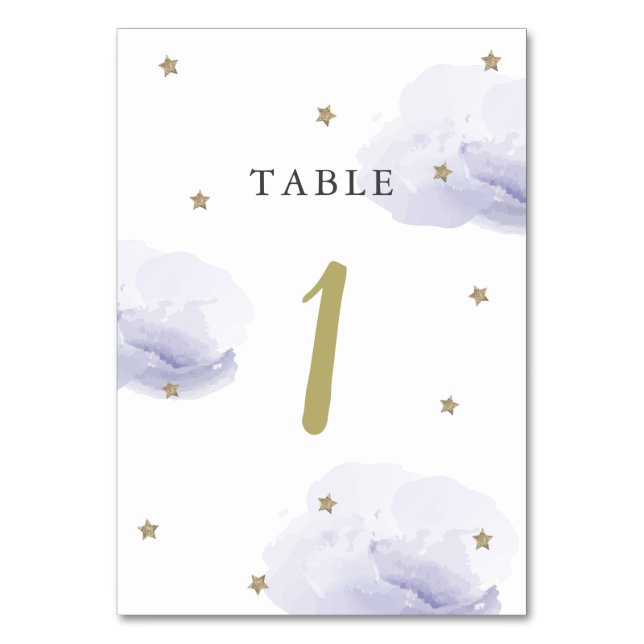 Gold Star & Lavender Cloud Table Number (Front)