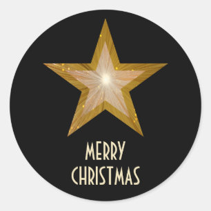 Gold Star 'Merry Christmas'' round sticker black
