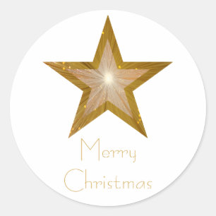 Gold Star 'Merry Christmas'' round sticker white