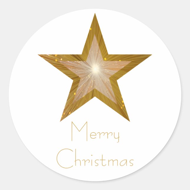 Gold Star 'Merry Christmas'' round sticker white (Front)