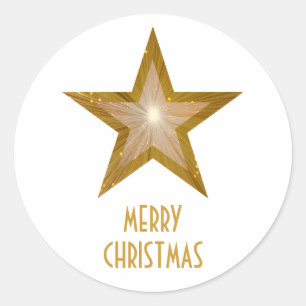 Gold Star 'Merry Christmas'' round sticker white