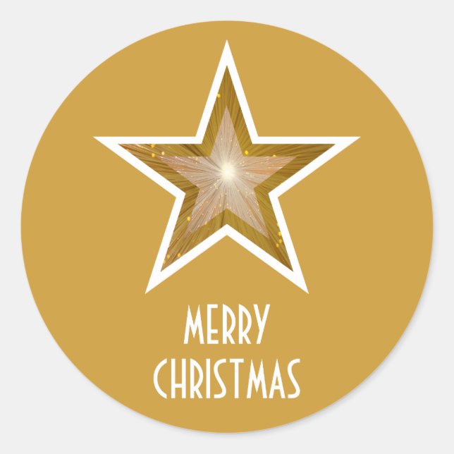 Gold Star 'Merry Christmas'' round sticker yellow (Front)