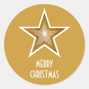 Gold Star 'Merry Christmas'' round sticker yellow